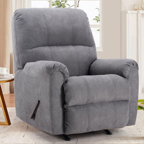 CANMOV Manual Rocker Recliner Chair,Manual Glider Chair for Nursery with Overstuffed Backrest and Armrests,Soft Fabric Rocking Reclining Single Sofa for Living Room,Grey CANMOV