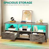 YITAHOME 70 Inch Farmhouse TV Stand with LED Lighting, Fits TVs up to 80 Inches, Media Console with Storage and Customizable Divider, Entertainment Center for Living Room (Grey) YITAHOME