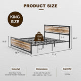 IKIFLY King Size Farmhouse Metal Bed Frame with Wooden Headboard and Footboard, Heavy Duty Steel Slats, Easy Assembly, Light Brown IKIFLY