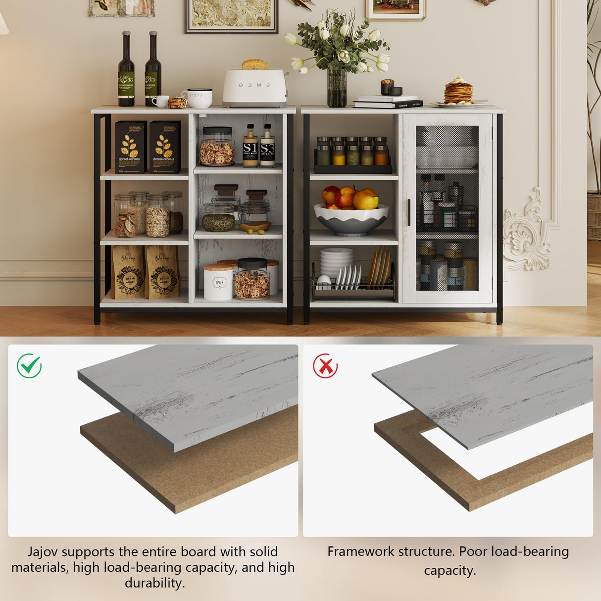 jajov 27.5'' Coffee bar Cabinet with Storage, Small Corner Coffee Stand Station for Kitchen, Farmhouse Dining Hutch Cabinet, Multipurpose Side Console Table (White) jajov