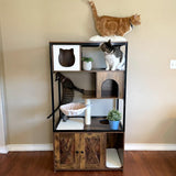 Cat Litter Box Furniture Enclosure 4 Levels Cat Tree Hidden Cabinet with Storage and Scratch,4 Tiers GUTINNEEN