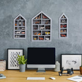 DoubleFill Set of 3 Shadow Cubby Boxes Wooden Display Shelf 10 x 15 Inch Large Wall Mounted Display Storage Shelves for Mini Figures Curio Trinket Medals Crafts Collections (Gray,House Shape) DoubleFill