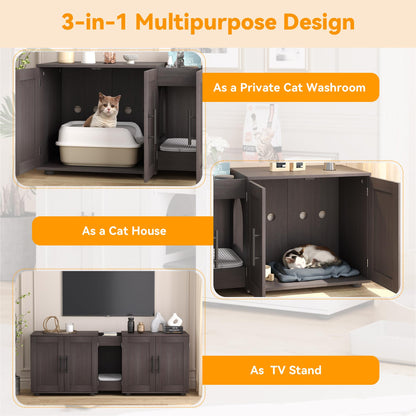 Gaomon Litter Box Enclosure with Double Room,Cat Hidden Litter Box Enclosure Furniture for 2 Cats with Double Room, 55”L x 17.7”W x 22.5”H Cat House,Wooden Enclosed Cat Litter Box Furniture,W - WoodArtSupply