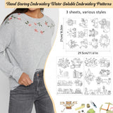 Water Soluble Stabilizer Embroidery Paper - Stick and Stitch Embroidery Paper Wash Away, 3 Sheet Embroidery Patterns, Potted Plant, Flower Book Cat Design, Hand Sewing Crafts CRASHOT