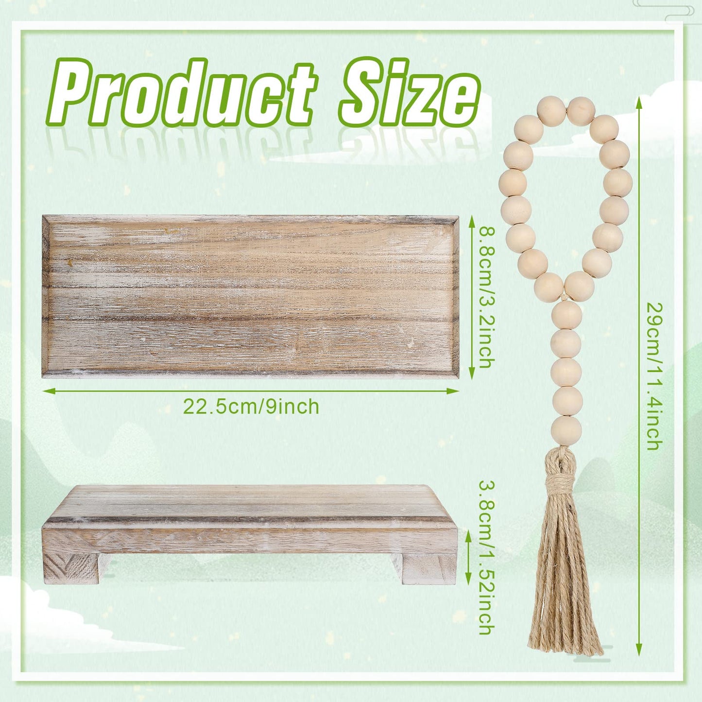 2 Pcs Wood Farmhouse Pedestal Stand Riser Wood Riser Soap Stand Soap Tray for Kitchen Sink Wooden Soap Holder and Wood Bead Garland for Plant Bottles Candles Displaygarland (Vintage Style) - WoodArtSupply