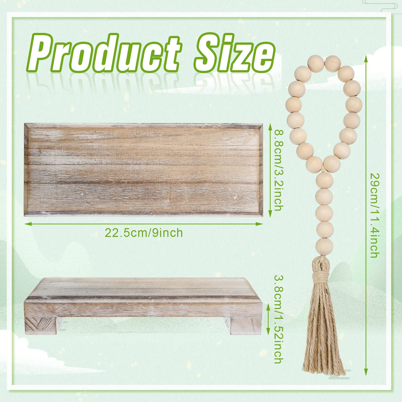 2 Pcs Wood Farmhouse Pedestal Stand Riser Wood Riser Soap Stand Soap Tray for Kitchen Sink Wooden Soap Holder and Wood Bead Garland for Plant Bottles Candles Displaygarland (Vintage Style) - WoodArtSupply