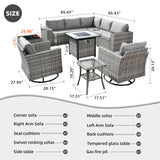 HOOOWOOO 10 Piece Modular Patio Outdoor Sectional Furniture Set with Gas Propane Fire Pit Table,Wicker Conversation Sofa Set with Swivel Chairs,Outside Couch Set(Dark Grey) HOOOWOOO