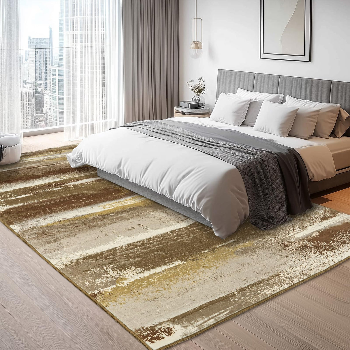 plumlik Area Rugs for Living Room, 6x9 Brown Modern Abstract Rugs for Bedroom, Large Washable Boho Rug with Non-Slip Rubber Backing for Dining Room Dorm Classroom Farmhouse Kids Playroom plumlik