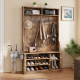 Aiho Entryway Hall Tree with Bench and Storage, 3-in-1 Hall Tree with Coat Rack, Adjustable Shoe Bench, 2-Tier top Storage, for Hallway, Entryway, Bedroom, Rustic Brown Aiho