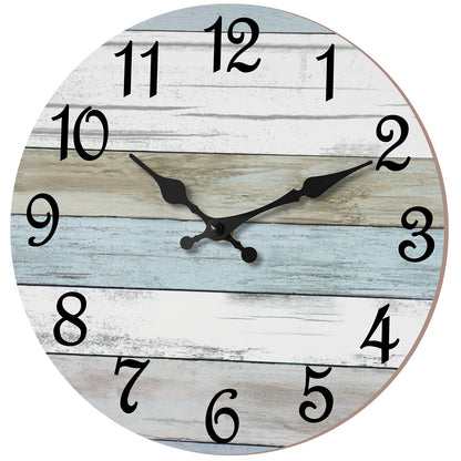 CHYLIN Wall Clock 14 Inch Bathroom Clock, Rustic Wall Clocks Battery Operated, Silent Non Ticking Wooden Coastal Beach Clock for Kitchen, Living Room, Bedroom, Office (White) - WoodArtSupply