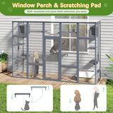 COZIWOW Catio Outdoor Cat Enclosure Window, 104" Wooden Large Catio Outside Cattery for Multiple Cats with Sloped Waterproof Cover, Grey COZIWOW