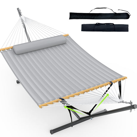 ANAGOO Double Hammock with Stand for Outdoor, Heavy Duty Portable Hammock with Adjustable Steel Stand for Patio, Garden, Beach, Backyard - Includes Carrying Bag,Dark Grey ANAGOO