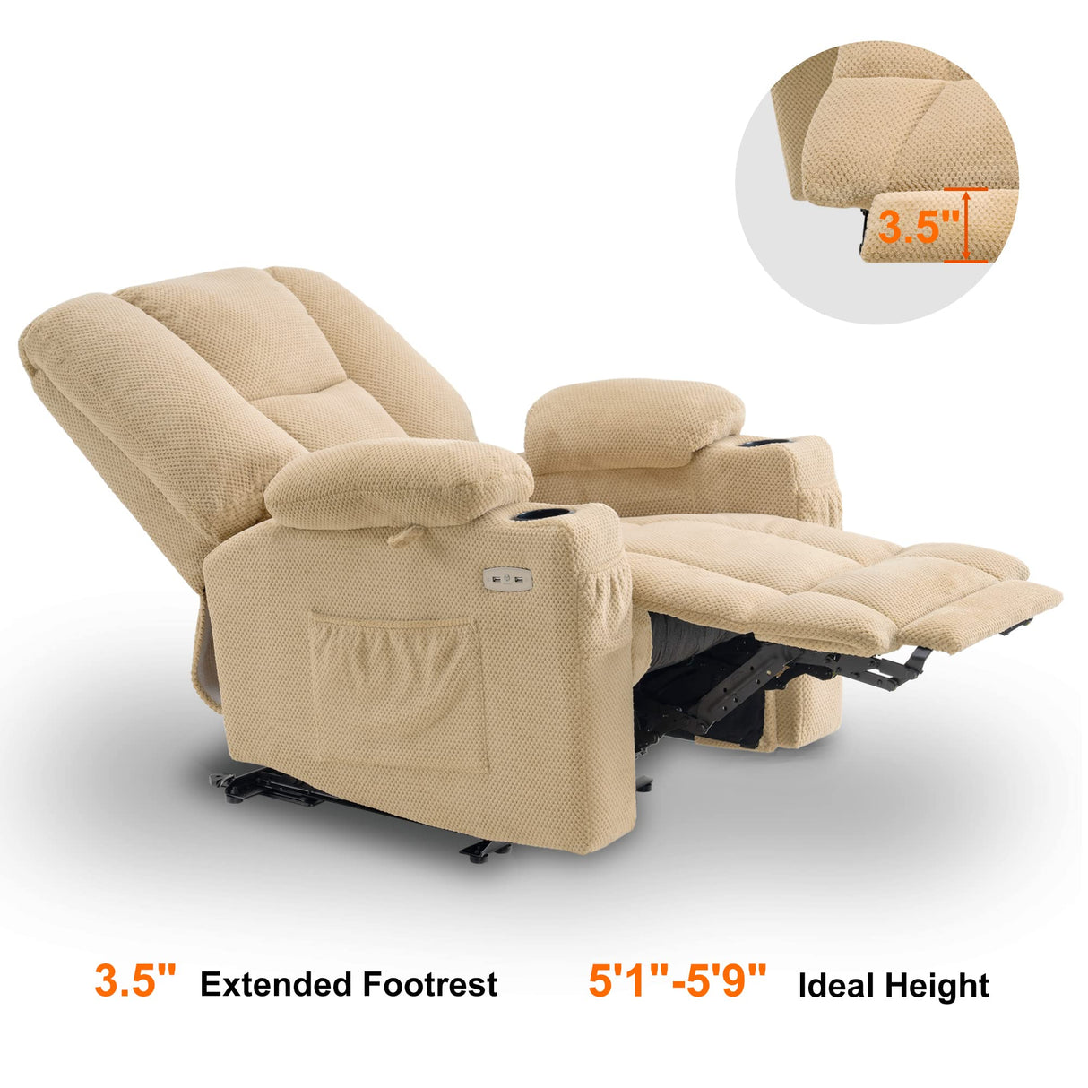 MCombo Zero Gravity Power Recliner Chair with Heat and Vibration Massage, Reclining Chair with USB & Type C Ports, Cup Holders for Living Room, Fabric 8015 (Beige) MCombo