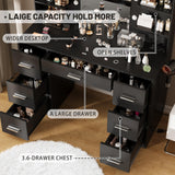 Furmax Vanity Desk with Mirror, LED Lights and Power Outlet Makeup Vanity Table with 7 Drawers and 6 Storage Shelves Dressing Table for Bedroom Dressing Room (Black) Furmax