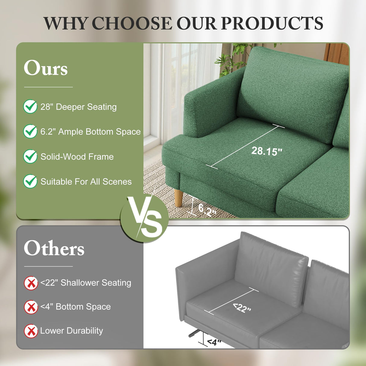 Busaurus Loveseat Sofa 56", Small Couches for Small Spaces Love Seat with 2-Seat Upholstered Cushion, Mid Century Modern Sofa Couches for Living Room, Deep Couch for Bedroom, Apartment, Green Busaurus