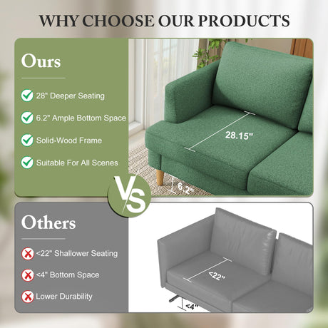 Busaurus Loveseat Sofa 56", Small Couches for Small Spaces Love Seat with 2-Seat Upholstered Cushion, Mid Century Modern Sofa Couches for Living Room, Deep Couch for Bedroom, Apartment, Green Busaurus