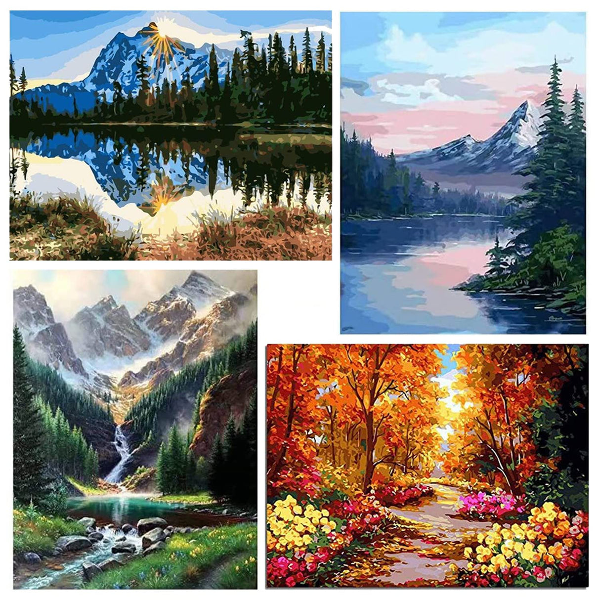 Fycert Paint by Numbers Kit for Adults Kids - Crafts DIY Paint by Numbers Kits for Beginners - Color by Numbers Pack on Canvas Painting Kit - Acrylic Paint on Mountains Lake Fycert