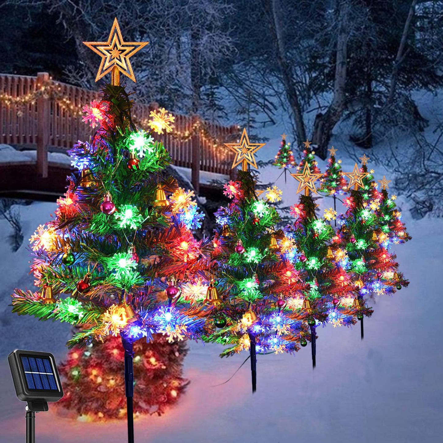 4-Pack Solar LED Christmas Tree Lights, 8 Modes - For Yard, House, Patio