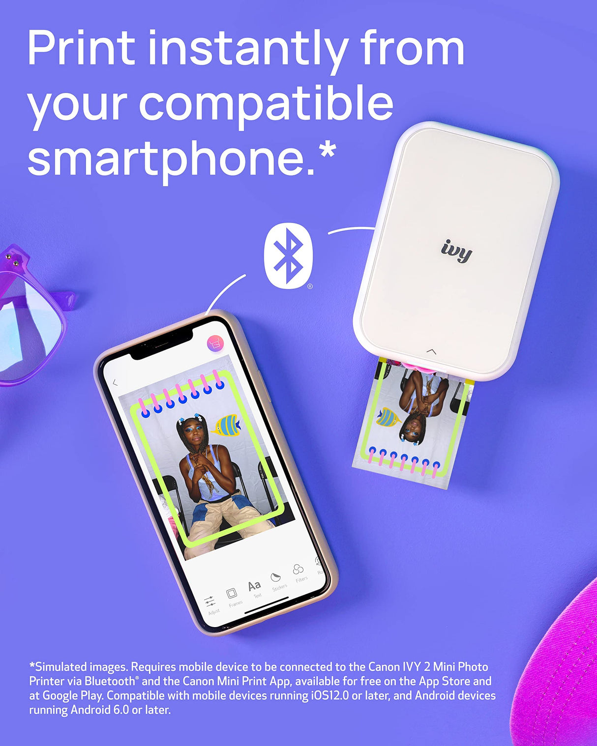 Canon Ivy 2 Mini Photo Printer, Print from Compatible iOS & Android Devices, Sticky-Back Prints, Pure White Canon