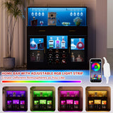 Wine Bar Cabinet with LED Light, Kitchen Coffee Bar Cabinet with Power Outlet, Home Liquor Cabinets with Glass Holder and Wine Racks, Modern Buffet Sideboard with Storage for Living Room, Kitchen SAHISTCT
