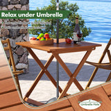 CLEEMAN Folding Outdoor Dining Table, Solid Wood Bistro Tables with 2" Umbrella Hole, Square Foldable Patio Table for Porch Balcony Deck Garden Yard, Teak Oil Finish CLEEMAN