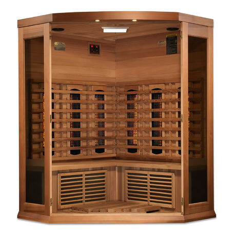DYNAMIC SAUNAS Maxxus MX-M356-01 3-Person Corner Full Spectrum Near Zero EMF (Under 2MG) FAR Infrared Sauna (Canadian Clear Red Cedar) Curb Side Delivery DYNAMIC SAUNAS