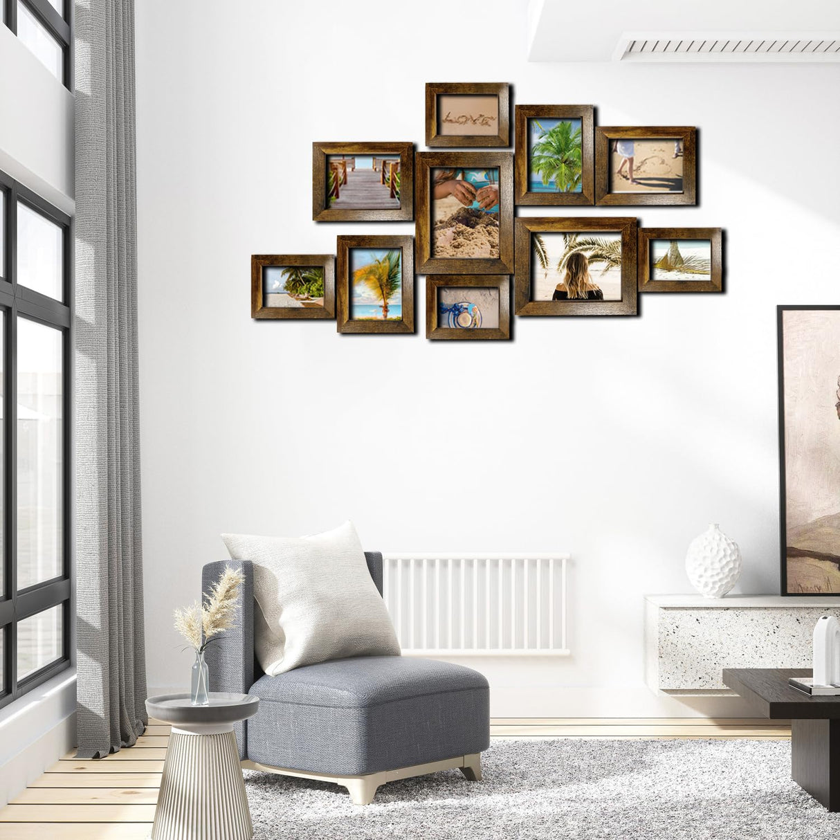 xnlkros 10 pack Picture Frame Set with Two 8x10,Four 5x7,Four 4x6, Rustic Collage Gallery Wall Frame, Farmhouse wood Photo Frames for living room Wall Gallery Decor or Desk,Rustic Brown xnlkros