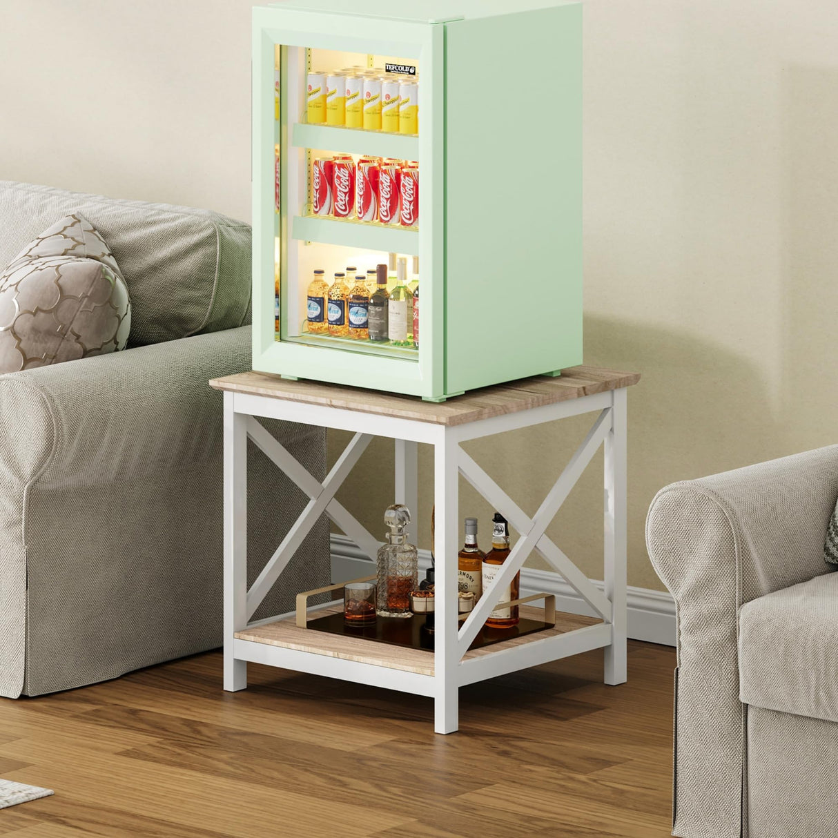 ChooChoo End Table, 24 Inch End Table with 2-Tier Storage Shelf, Side Table for Living Room, Wood Nightstand for Bedroom, Office, Oak ChooChoo