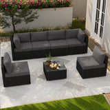 7-Piece Outdoor Patio Furniture Set – Handwoven All-Weather Rattan & 4” Thick Waterproof Cushions, Wicker Outdoor Conversation Sets with Coffee Table for Deck, Backyard, Garden TESTERYOR