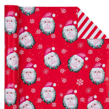 WRAPAHOLIC Reversible Christmas Wrapping Paper - Mini Roll - 17 Inch x 33 Feet - Red Santa Claus and Stripes Design for Christmas, Holiday, Party Celebration WRAPAHOLIC