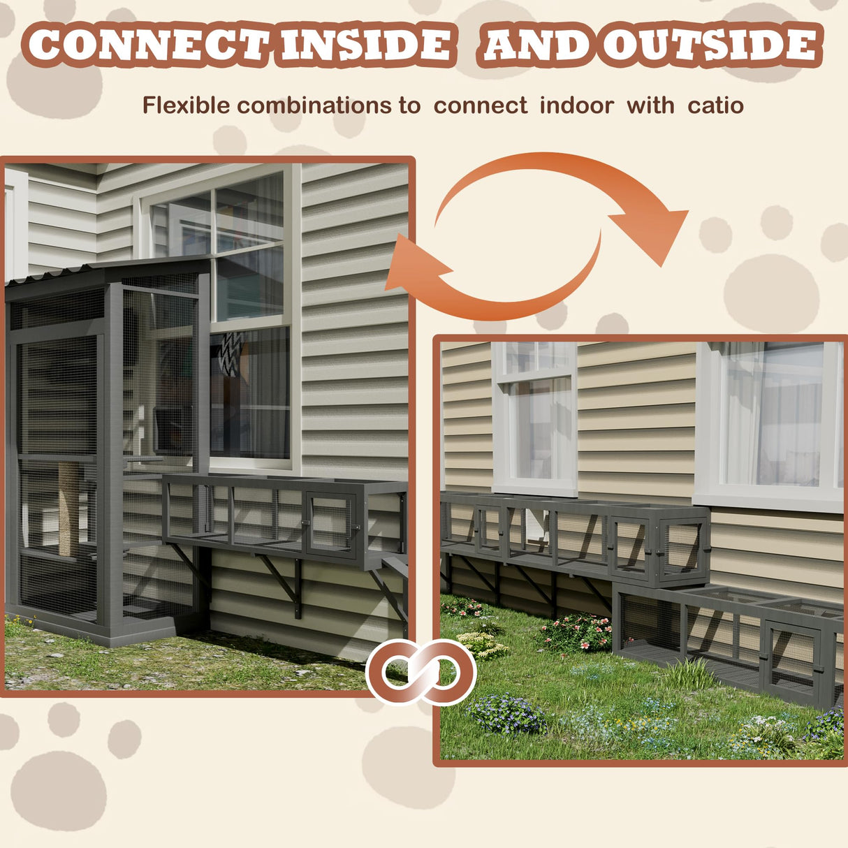 QUYZE 59" Wooden Cat Window with Extendable Design Connecting Inside and Outside Catio Outdoor Cat Enclosure for Sunbathing, Napping & Overlooking (Grey) QUYZE