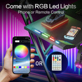 47 Inch Gaming Desk with Led Lights & USB Ports & Power Outlets, Upgraded Integrated Monitor Stand Computer Desk, Gamer Desk for Small Space, Black Carbon Fiber Surface Gaming Desk Czlolo