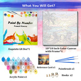 JUJUHOOD Sunset Beach Scene Framed Paint by Numbers Kit for Adults Beginner & Kids Ages 8-12, Seaside Paint by Number Without Easel, Simple Paint by Numbers for Gift Home Wall Decor (10x10Inch) JUJUHOOD