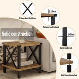 MMEOLUOOK Large End Table Farmhouse Side Table Industrial Style Sofa Table Coffee Table Metal X Wood Accent End Table NightStand with Storage Shelf for Living Room Bedroom MLBZ16R MMEOLUOOK