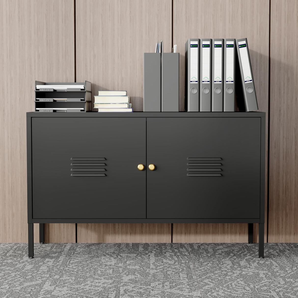 WISUNO Metal Accent Storage Cabinet for Bed Room,Living Room,Home,Hotel,Office,Garage,2-Tier, Removable Shelf (2 Door Accent Cabinet, Black) WISUNO