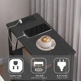 TUTOTAK Small Narrow End Table with Charging Station, Set of 2, Side Table with Outlets, Nightstand with 2 Cloth Drawers, Couch Table, for Living Room, Bedroom, Bedside, Black TB01BK055 TUTOTAK
