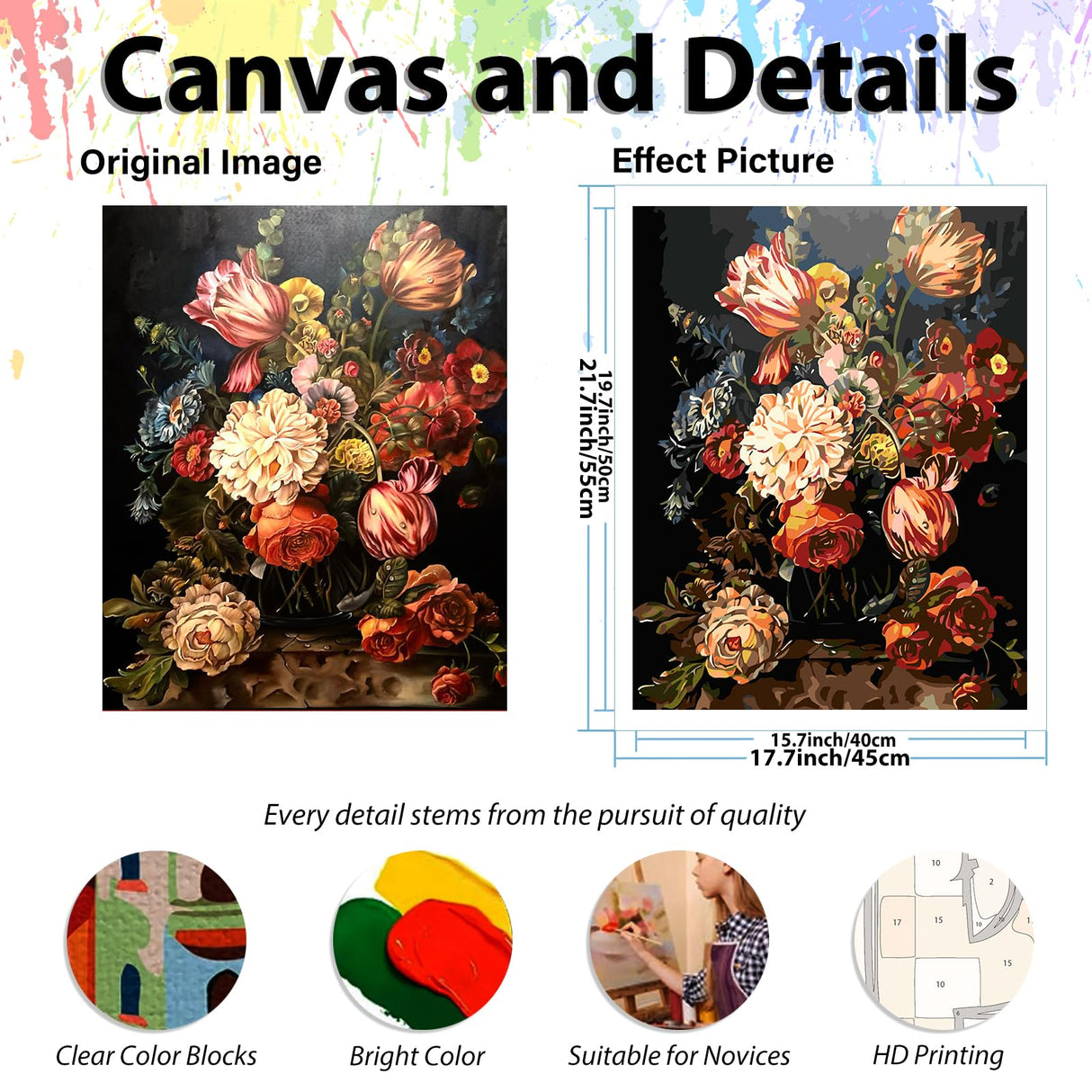 Flower Paint by Numbers Kit for Adults, Flower Paint by Numbers Kit for Adults Beginner, Adult Paint by Number Kits for Gift Home Decor 16''W x 20''L hkejoi