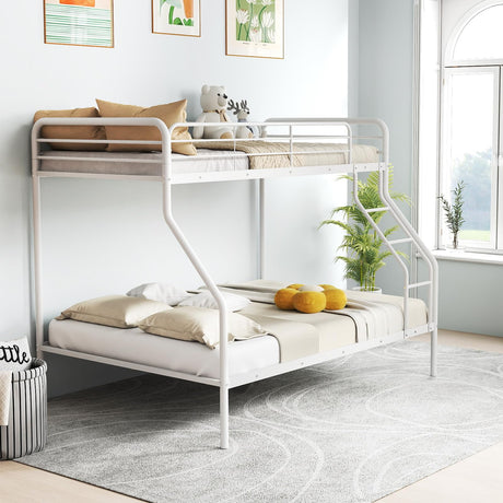 KOMFOTT Twin Over Full Metal Bunk Bed, Heavy-Duty Bunk Bed with Inclined Ladder, Safety Guardrail, Metal Slats Support, Noise-Free Design, Space-Saving Bunk Bed Frame for Teens & Adults (White) KOMFOTT