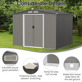 Goplus Outdoor Storage Shed, 8.5’ x 6.8’ x 6’ Weather-Resistant Utility Tool Organizer w/Foundation, 4 Louvers, Double Doors & Ramp, Galvanized Steel Tool Shed for Garden, Lawn, Yard Goplus