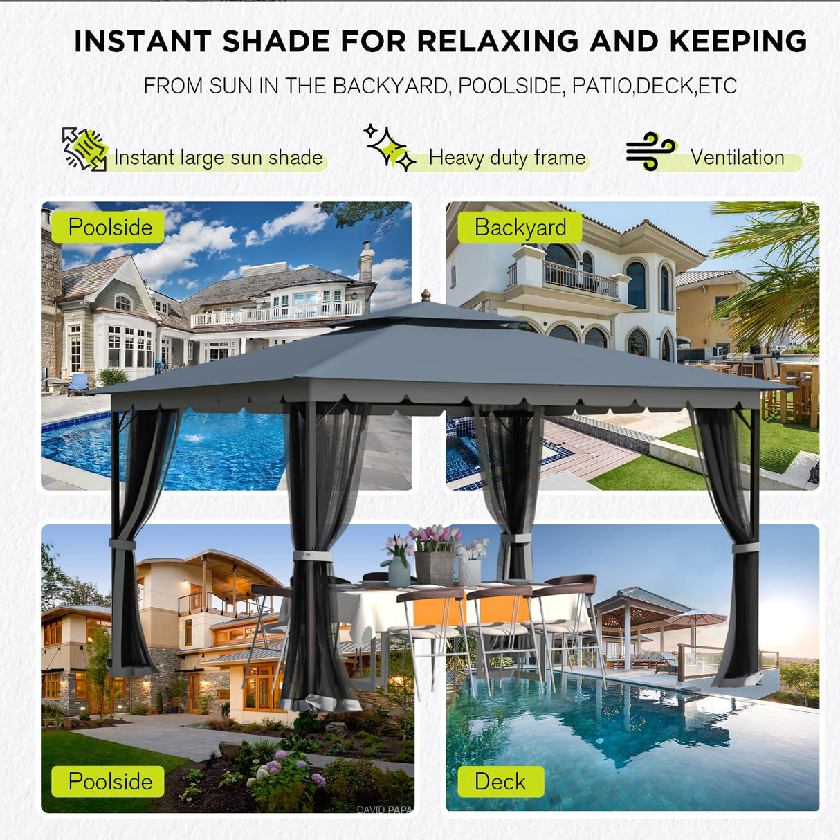 [Upgraded] 10x12 Gazebo with Mosquito Netting,Sturdy Metal Outdoor Patio Gazebo[Heavy Duty Frame],Gazebo Canopy Tent with Dual Air Roof,Patio Canopy Gazebo,All-Weather/Wind Resistant for Deck,Beige RICHRYCE