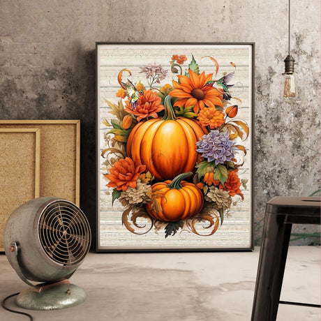 MjhRcll Fall Stamped Cross Stitch Kits,DIY Colorful Pumpkins Cross Stitch Ornament Kits for Adults Beginners, Counted Embroidery Needlepoint Kits Home Decor 12x16inch MjhRcll