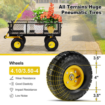 Eusuncaly Steel Garden Cart with Removable Sides, 880LBS Heavy Duty Utility Wagon Cart with Huge Pneumatic All Terrain Tires, Wagon Cart with 180°Adjustable Handle for Garden,Farm,Yard,Black - WoodArtSupply