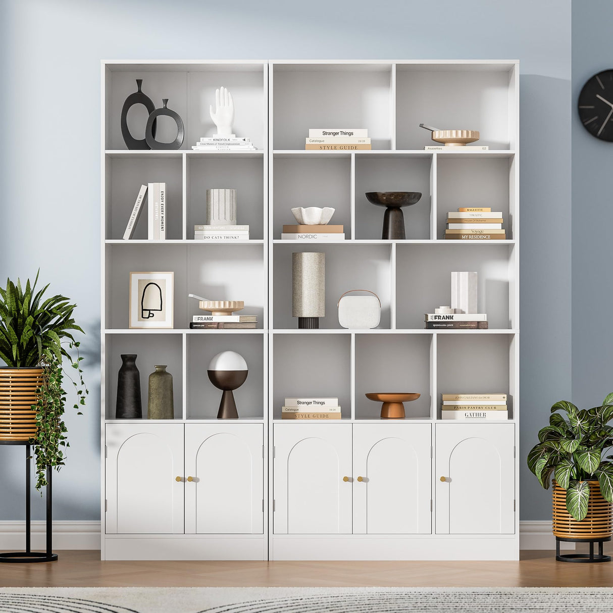 Housoul 71" Tall Bookshelf with 10 Cubes and 3 Doors, 4-Tier Bookshelf, Open Shelf Bookcase with Cabinet, Modern Cube Storage Organizer for Living Room, and Office, White Housoul