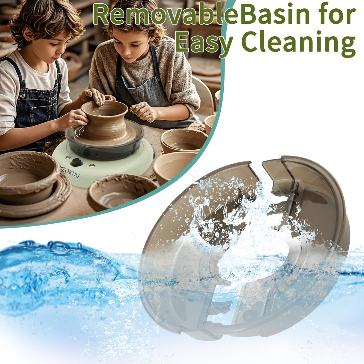 MZOKUU Pottery Wheel for Kids 6” Turntable Pottery Wheel with Led Ambient Light Adjustable Speed 2 Ways Rotation 18PCS Complete Pottery Wheel Kits ABS Detachable Basin Craft Gifts for Beginners/Adults MZOKUU