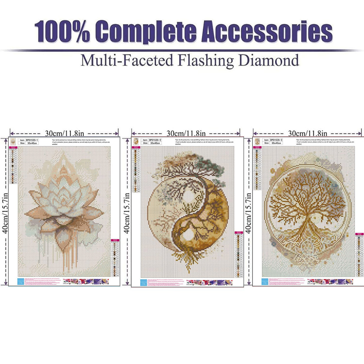 ARPADAMO 3 Pack Diamond Kits for Adults,5D Tree of Life Diamond Painting DIY Modern Gold Lotus Diamond Painting Art Kit for Adult,Round Full Drill Diamonds, Diamond Art Kit for Home Decor-12x16inch ARPADAMO