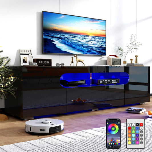 Vinctik 6&Fox Modern LED TV Stand for 75/70/65inch TV,Black TV Stands for Living Room,High Glossy TV Entertainment Center with Large Storage Drawer,APP RGB Light,TV Console,TV Cabinet(Black) - WoodArtSupply