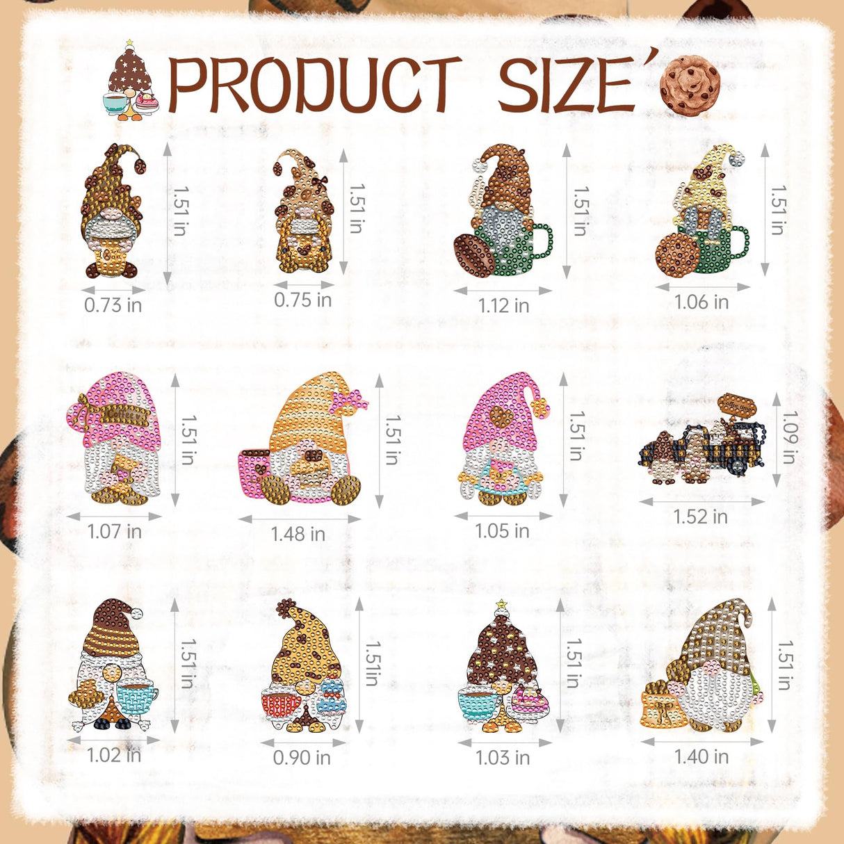 Sitsink Gnome Diamond Art Magnet - Cute Coffee Gnome Diamond Painting Refrigerator Stickers, Coffee Cookie 3D Gem Art Fridge Magnet Stickers Kit for Adult Sitsink