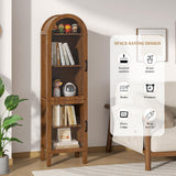 Lxsxlome Narrow Arched Bookcase, 64.17'' Tall Arch Bookshelf with Acrylic Glass Doors, 5 Shelf Bookcase, Freestanding Storage Organizer Display Cabinet for Living Room (Walnut, 64.17''H) Lxsxlome