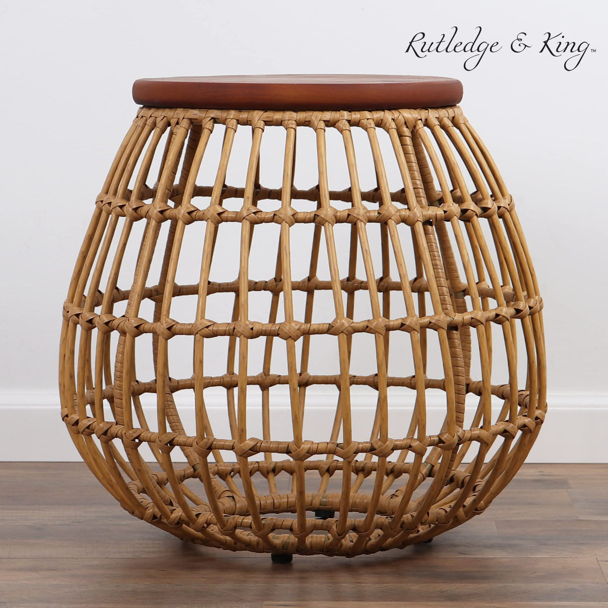 Rutledge & King Rattan Wood Top Table - Enderly Side Tables - End Tables Living Room and Bedroom - Boho Nightstand - Round End Table with Wood Top - Rattan Nightstand - Round Accent Table Rutledge & King