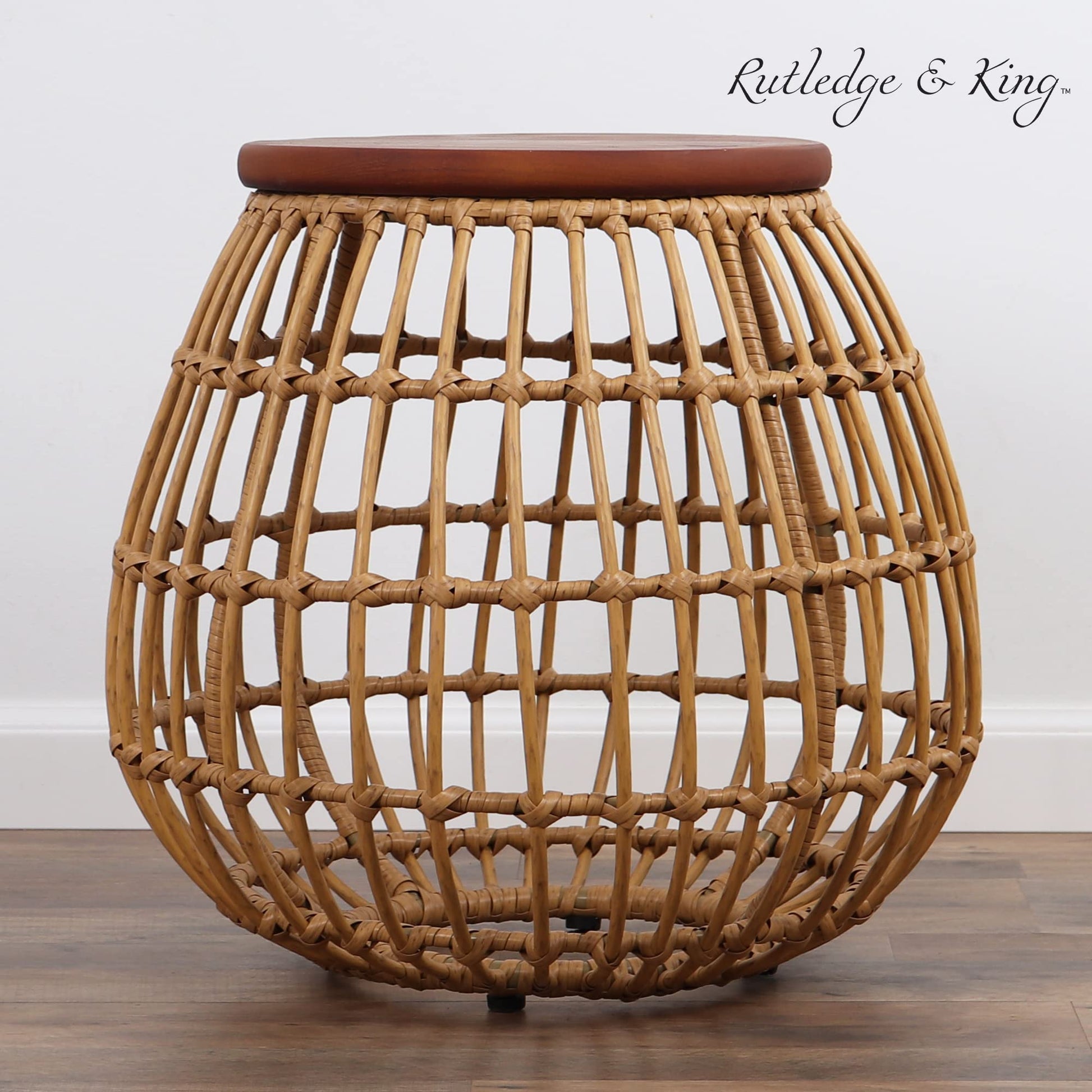 Rutledge & King Rattan Wood Top Table - Enderly Side Tables - End Tables Living Room and Bedroom - Boho Nightstand - Round End Table with Wood Top - Rattan Nightstand - Round Accent Table - WoodArtSupply